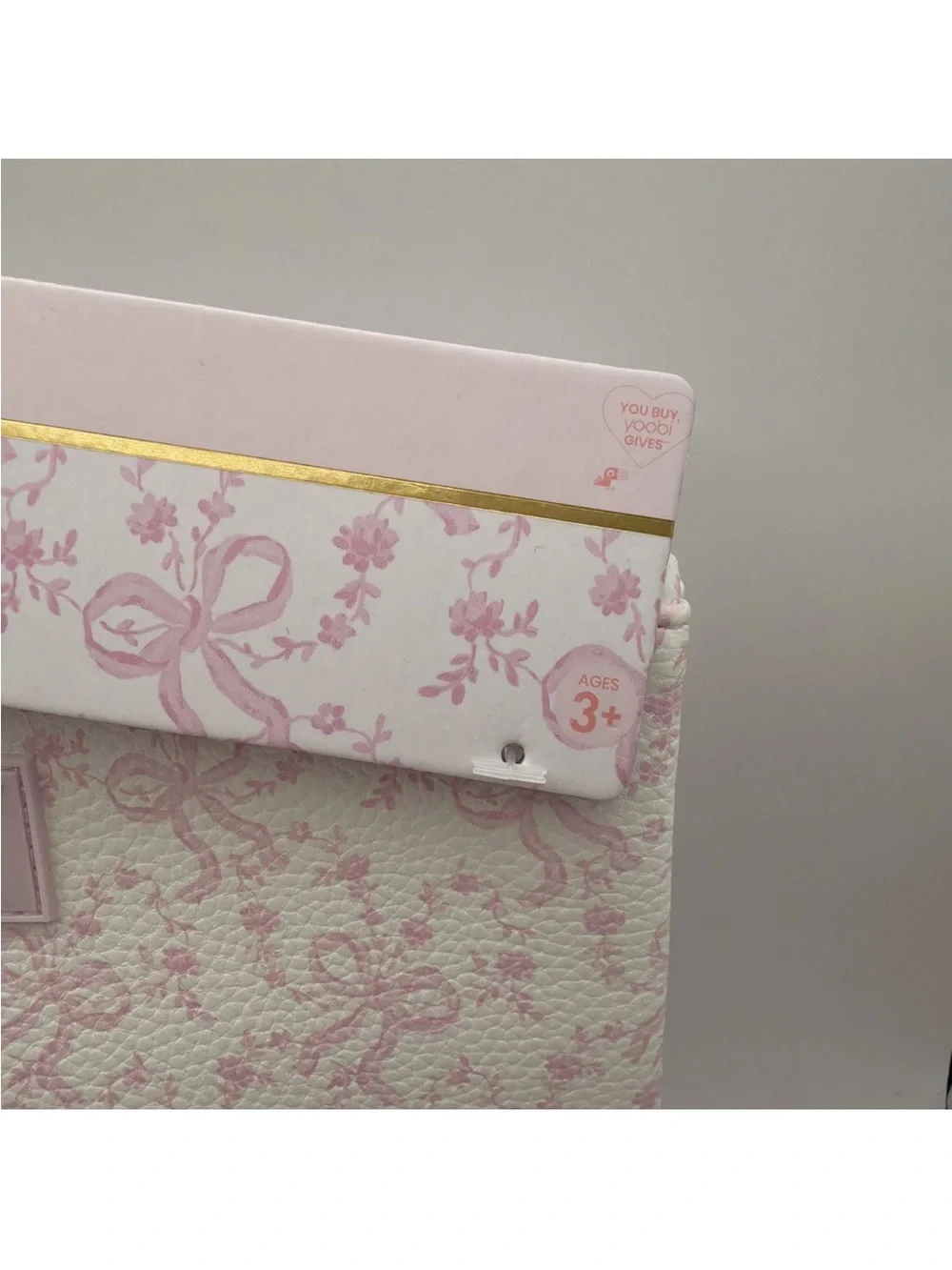 New - LoveShackFancy Pink Coquette Gold Bow Zipper Pouch/Wristlet w Strap